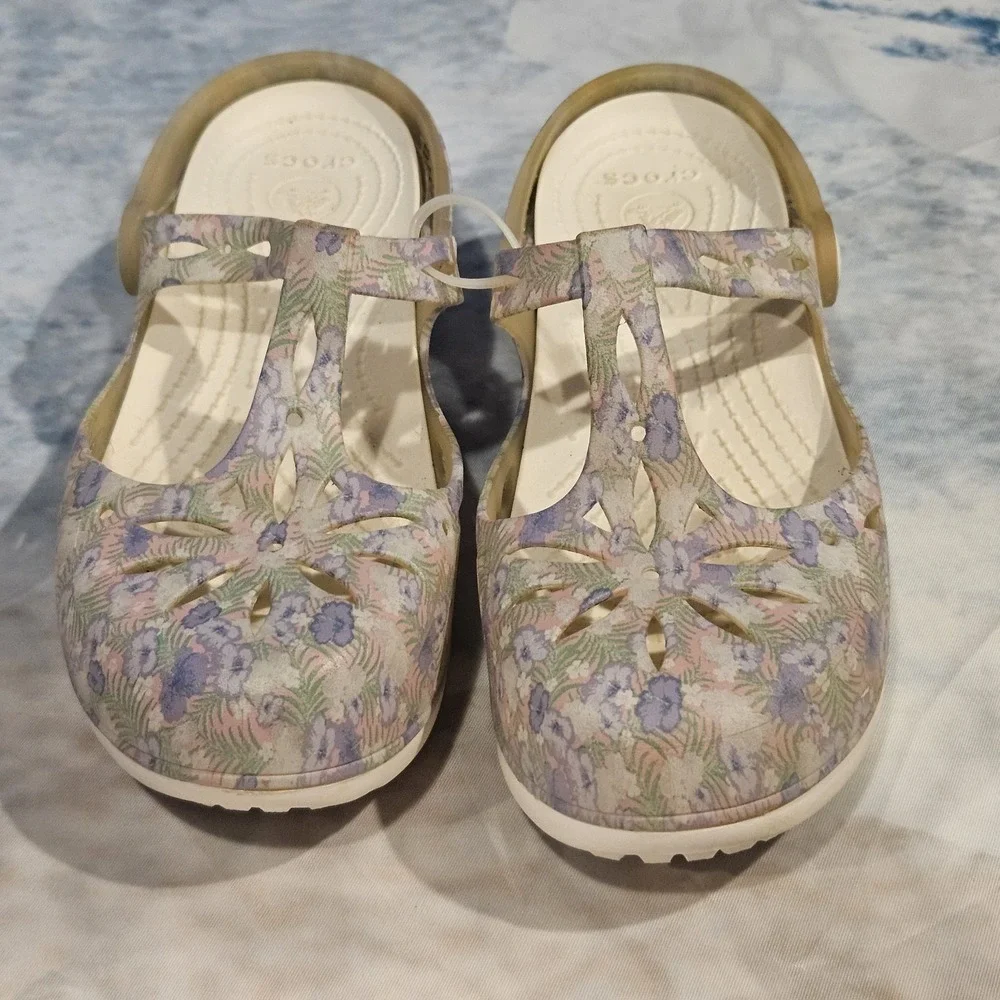 Crocs Girls Mary‎ Jane Floral Clogs Shoes Youth Size 4 Slip On